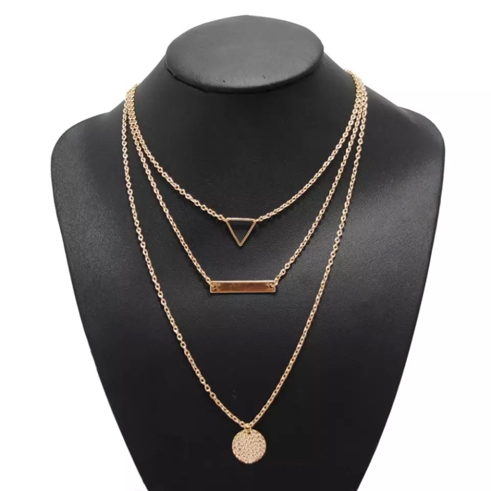 Boho Multilayer Gold Triangle Bar Coin Necklace - Picture 3 of 11
